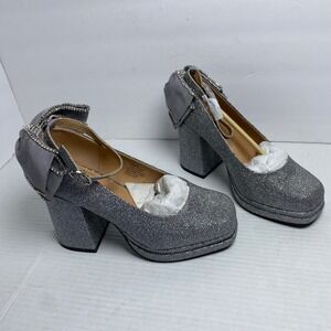 NIB Torrid x Betsey Johnson Silver Pewter Bow Back Chunky Heel Coquette Size 8WW